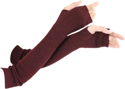Facecozy Calentadores de brazos para mujer, mezcla de lana de cachemira, guantes largos sin dedos para mujer, guantes para clima frío con agujero