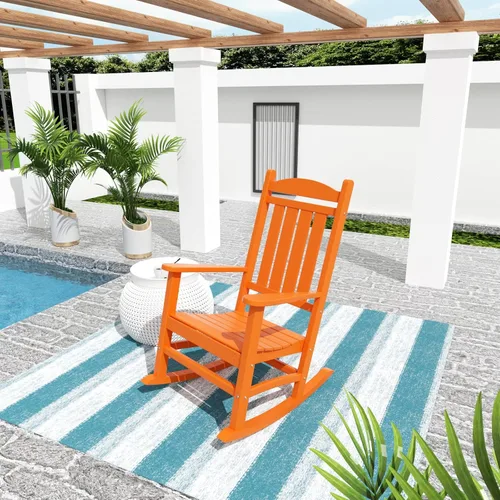 Miniatura 42 de WO Home Furniture Silla Mecedora de Patio al Aire Libre Tradicional HDPE Resistente a los Rayos UV (Negro)