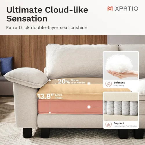 Miniatura 4 de MIXPATIO Juego de sofá modular Cloud en forma de U, asiento profundo de 3 piezas, sofá modular de 6 plazas y brazos extraíbles, felpilla de felpa