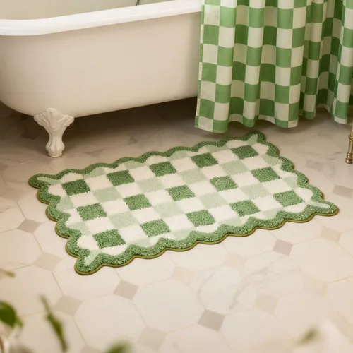 Miniatura 10 de ORTIGIA Pequeña y Linda Alfombra de Baño con Volados, Alfombras de Baño de Microfibra de Lujo en Blanco y Rosa, Antideslizante, Lavable, de Secado