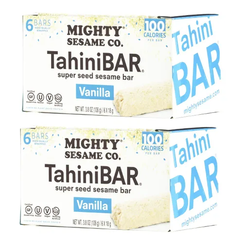 Mighty Sesame TahiniBars (vainilla, paquete de 6 unidades de 2) barra de 100 calorías, sin gluten, veganas, nada artificial, kosher