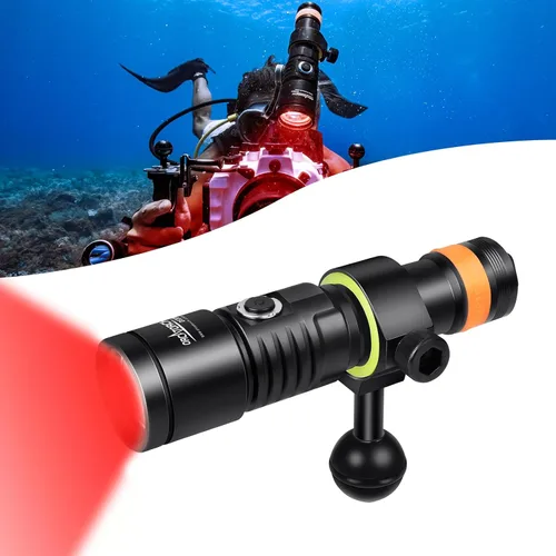 Miniatura 12 de ORCATORCH D530V 1200 lúmenes de luz de video subacuática, linterna de buceo de haz súper ancho de 120°, 2 modos con rótula ZJ18, IP68 impermeable
