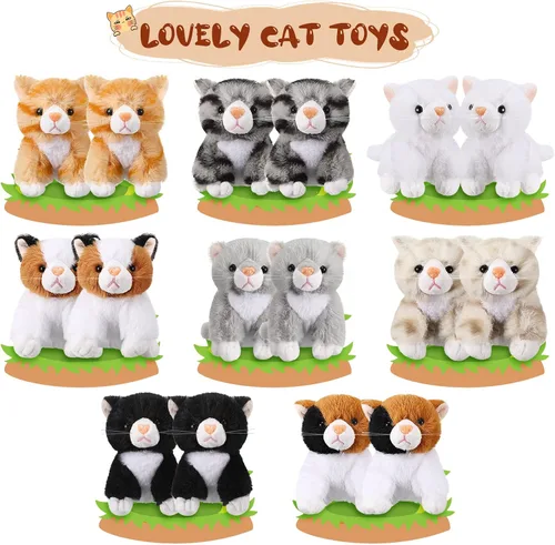 Miniatura 3 de Leitee 16 piezas de animales de peluche para gatos, recuerdos de fiesta a granel, de 5 pulgadas, juguete de peluche de gatito lindo surtido, regalo