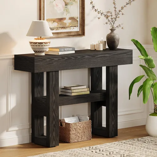 Miniatura 5 de Tribesigns Mesa consola de 41.34 pulgadas, mesa de entrada rústica con almacenamiento de 2 niveles, muebles de sofá estrecho para vestíbulo, sala