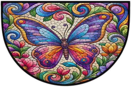 Miniatura 17 de Tapete semicircular de color rojo con girasol, antideslizante, de bienvenida para interiores, semicírculo, lavable, para baño, cocina, exterior