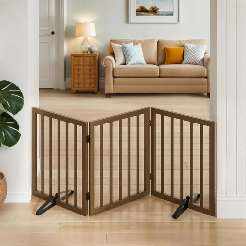 Miniatura 23 de Puerta plegable negra para mascotas de 18-55 pulgadas para escaleras y puertas, valla de puerta para cachorros