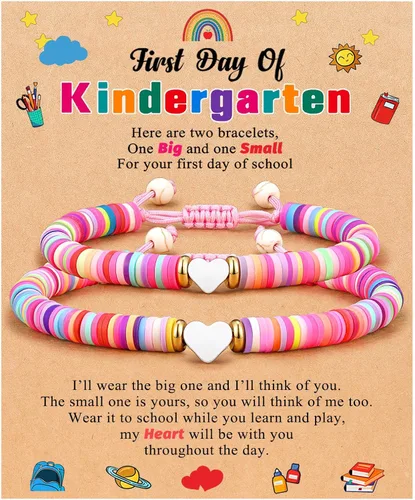 ORISPRE First Day of KindergartenPre KSchool Mother Daughter Bracelets Matching Heart Wish Bracelet Set for 2 Gifts