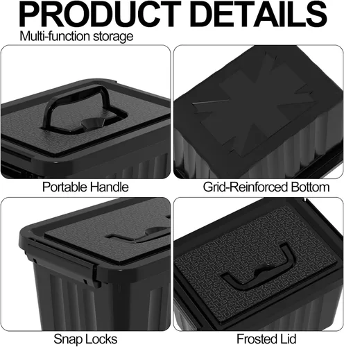 Miniatura 4 de Cubo de almacenamiento de plástico negro con tapa transparente y asa gris, 6 paquetes