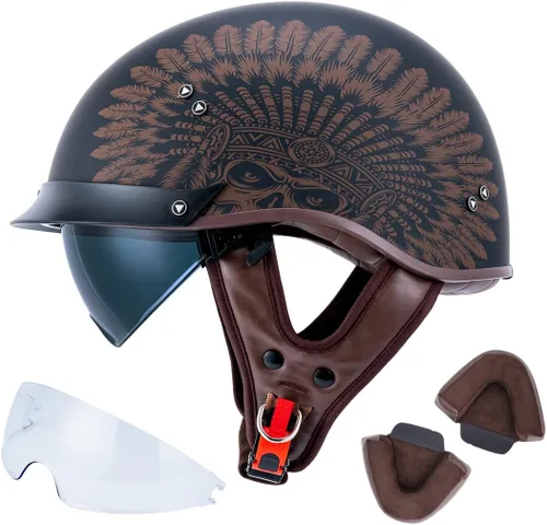 Miniatura 11 de VCOROS - Medio casco para motocicleta F07 de cara abierta, aprobado por DOT VCOROS Medio casco de motocicleta F07 de cara abierta aprobado por DOT