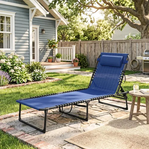 Miniatura 9 de Outsunny Silla Tumbona Plegable, Silla de Bronceado para Patio, Tumbona para Exteriores con Respaldo Reclinable de 4 Posiciones, Asiento de Malla