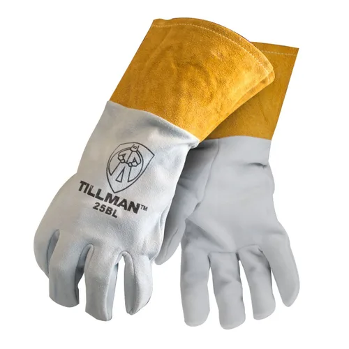 Tillman Guantes de soldadura TIG grandes de 14 y 14 pulgadas, color perla y oro, peso ligero, sin forro, con puño de 4 pulgadas y puntada de bloqueo
