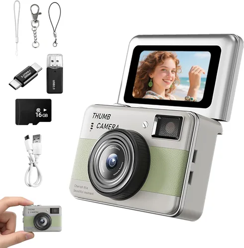 Mini Keychain Camera - HD Thumb Camera, 1.47-inch Flip Screen | Multiple Shooting & Recording Modes | Portable Digital Camera with SD Card for
