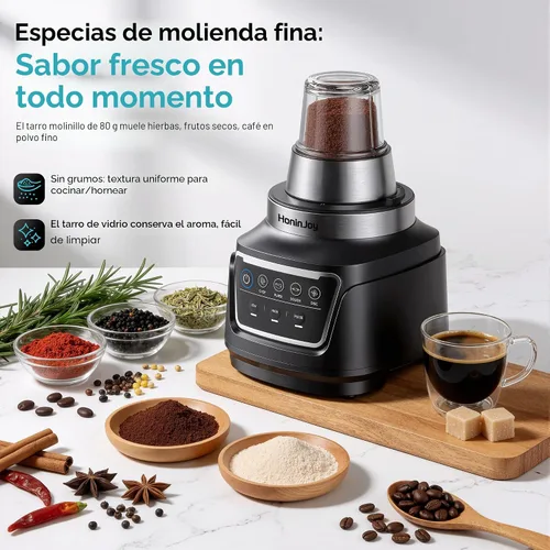 Miniatura 5 de Licuadora y procesador de alimentos todo en uno, licuadora profesional 10 en 1 para batidos, triturar hielo, hacer masa, picar, moler, rebanar