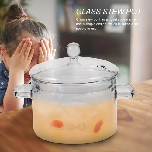 Miniatura 2 de Vaguelly Olla de sopa de vidrio de borosilicato con tapa, 1.5L/50 onzas, olla de cocina transparente para fideos ramen y sopa, resistente al calor