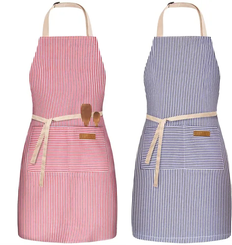 BeLuyi - Paquete de 2 delantales ajustables con peto, delantales de chef para cocina, restaurante, con 2 bolsillos, delantales para mujeres y