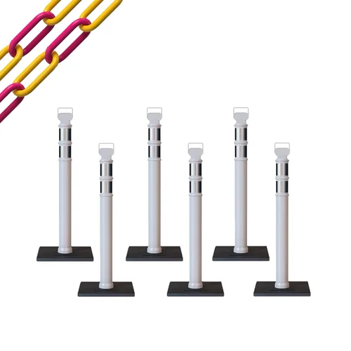 Miniatura 56 de Trafford Industrial - Paquete de 6 postes de delineador de 45 pulgadas, collares reflectantes de 3 pulgadas, base de goma de 10 libras