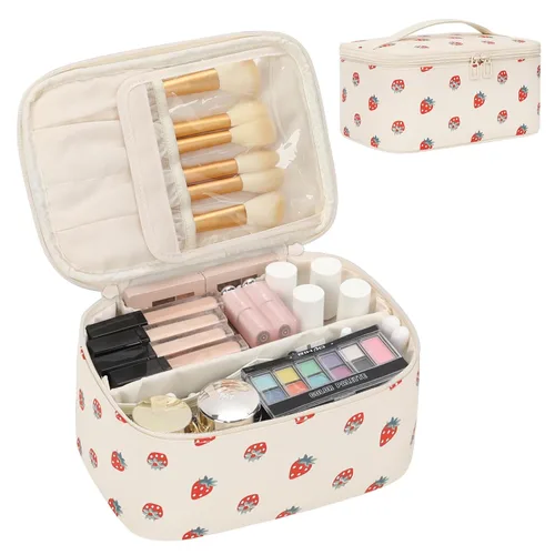 Miniatura 16 de OCHEAL Makeup Bag,Travel Makeup Organizer Bag, Cute Cosmetic Bags for Women Girls Travel Toiletry Bag Traveling With Brush Slot And Divider-Floral
