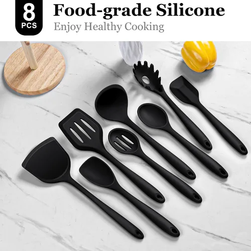 Miniatura 3 de LIANYU Juego de 8 utensilios de cocina resistentes al calor, juego de espátula de silicona para utensilios de cocina antiadherentes con espátula