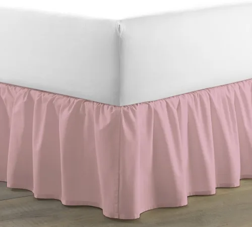 Falda de cama – Falda de cama con volantes (individual, rosa) de 12 pulgadas de caída de polvo con plataforma, tela 100% algodón de 800 hilos, falda
