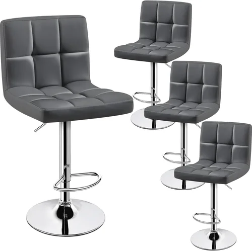 Miniatura 12 de Yaheetech Taburete de bar individual, taburetes giratorios de piel sintética ajustables, taburetes modernos con respaldo y reposapiés, taburetes