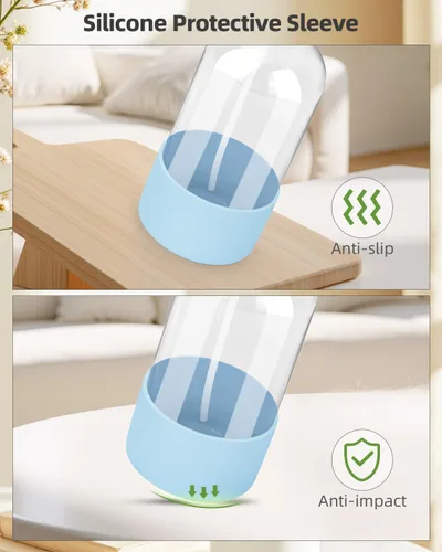 Miniatura 4 de Worldgsb Paquete de 4 botellas de vidrio con atomizador de 8 onzas, envases recargables vacíos con protección de funda de silicona, botellas de Azul
