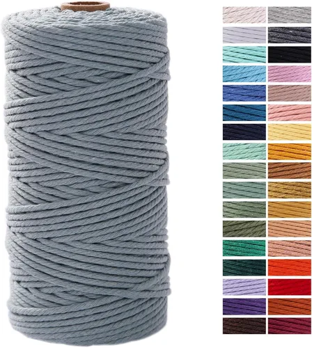 Miniatura 77 de Cuerda de Macramé Gris Claro 3mm x 109 Yardas, Cuerda de Algodón de Colores Cuerda para Manualidades Cuerda de Algodón Colorida para Colgar