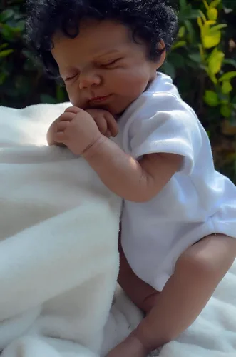 Miniatura 4 de Muñecas de bebé Reborn de 18 pulgadas, realistas, de vinilo, cuerpo completo, afroamericano durmiente, bebe, posables, juguetes de bebé de la vida