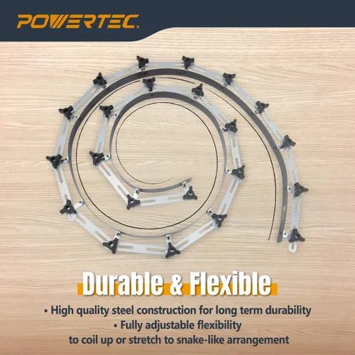 Miniatura 2 de POWERTEC Regla de plantilla de curva flexible de 107 pulgadas, curva de madera, tira de perfiles de carpintería, herramienta de plantilla de acero