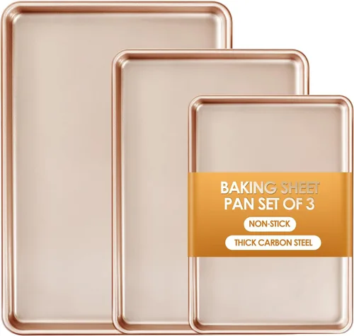 Miniatura 9 de Juego de 3 bandejas para hornear, bandejas de galletas comerciales para hornear, bandejas antiadherentes de medio/cuarto/rollo de gelatina, bandeja