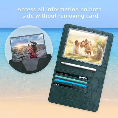 Miniatura 2 de WALNEW Soporte para pasaporte para viajes, funda de pasaporte RFID para mujeres y hombres, funda de piel sintética para pasaporte con soporte