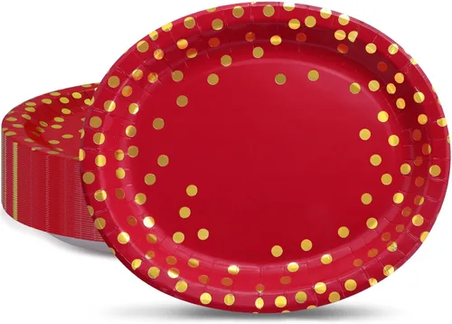 Miniatura 11 de 50 platos ovalados de Navidad, platos de papel resistentes de 12 x 10 pulgadas con hojas de acebo, bayas rojas para Navidad, vacaciones, boda