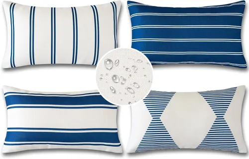 Miniatura 14 de OTOSTAR Juego de 4 fundas de almohada decorativas impermeables para exteriores, fundas decorativas geométricas de 18 x 18 pulgadas, fundas cuadradas