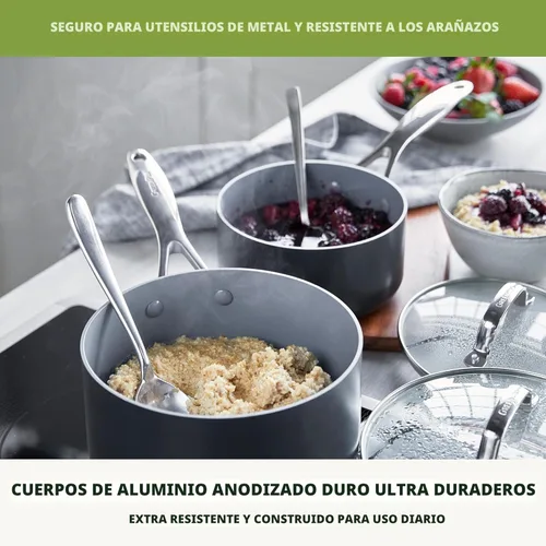 Miniatura 7 de GreenPan Valencia Pro - Juego de utensilios de cocina antiadherentes de cerámica, sin PFAS, listos para inducción, ollas y sartenes anodizadas duras