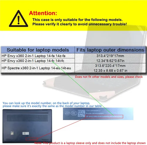 Miniatura 2 de Funda para portátil HP Envy x360 2 en 1 14-FA 14z-FA y 14-fc 14t-fc y para HP Spectre x360 14-EU 14t-EU, funda protectora de piel sintética