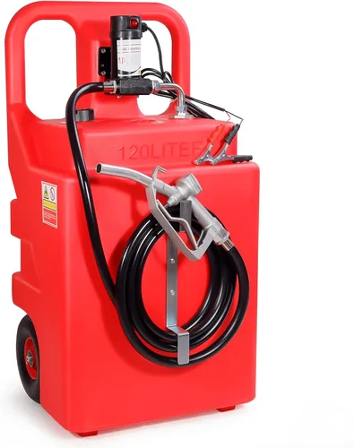 Tanque móvil de 32 galones para diésel con bomba, tanque portátil de combustible diésel con ruedas con bomba eléctrica de transferencia de 12V