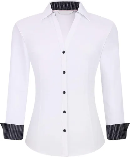 Miniatura 19 de Alex Vando - Blusa de botones para mujer, sin arrugas, manga larga, casual, para el trabajo
