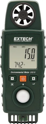 Extech Medidor ambiental EN510 10 en 1: mide la velocidad del aire, la luz, el sonido, la temperatura, la humedad, el punto de rocío, la bombilla