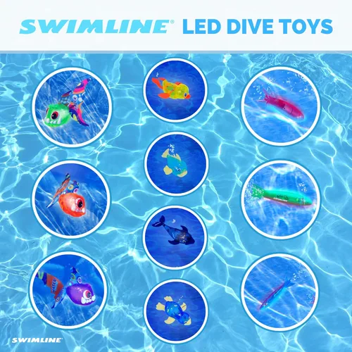 Miniatura 8 de Swimline Original Pack de 4 Juguetes de Buceo con Luz LED Animales Marinos Brillantes y Divertidos, Juego de Atrapar Peces con Recuperación