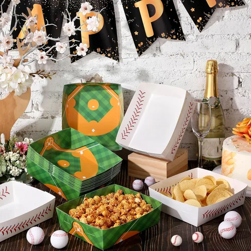 Miniatura 2 de Umigy Paquete de 100 platos de béisbol a granel, nachos de béisbol, bandejas de 5 libras, platos grandes de cumpleaños, botes de comida de papel