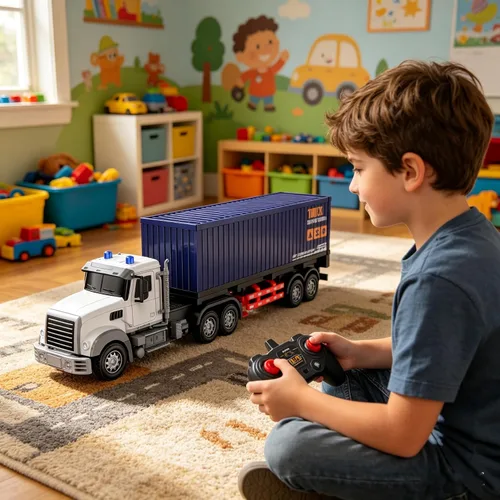 Miniatura 2 de Semirremolque de control remoto con remolque, de 24 pulgadas, camión de juguete para niños, contenedor 1:24 con luces LED y música, gran regalo