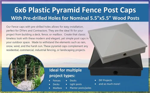Miniatura 5 de Tapón para poste de valla de vinilo de plástico con agujero preperforado, color blanco o negro, múltiples cantidades para postes nominales de 6 x 6