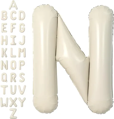 Miniatura 30 de SUWEN Globos de helio grandes de 102 cm (40 pulgadas) con letra S en color crema. Globos grandes de papel de aluminio con letra en helio, de A a Z.