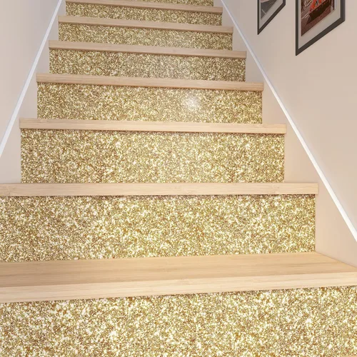 Miniatura 5 de Decotalk Papel tapiz dorado con purpurina para pegar y despegar de 17.7 x 120 pulgadas, papel de pared dorado para despegar y pegar, papel de Oro