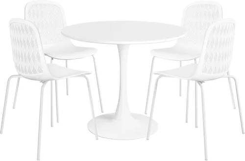Miniatura 6 de Juego de mesa de comedor redonda moderna de mediados de siglo para 4 con sillas en comedor, cocina pequeña, oficina, cafetería, restaurantes