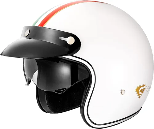 Miniatura 5 de KYPARA Casco de motocicleta de cara abierta vintage aprobado por DOT con visera, casco retro de media cara para hombres y mujeres