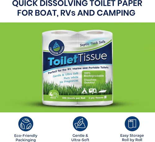 Miniatura 2 de Papel higiénico seguro para fosa séptica (2 capas, 4 rollos) para autocaravana, campamento y el mar, biodegradable. Alternativa natural a