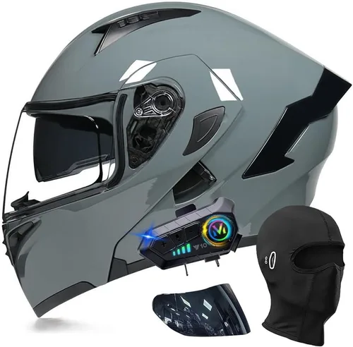Miniatura 11 de Cascos modulares de motocicleta con Bluetooth, aprobados por DOT, casco de motocicleta de cara completa abatible con doble visera, con altavoces