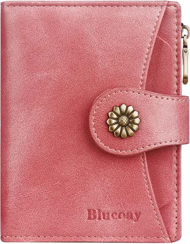 Miniatura 22 de Billetera para mujer, con bloqueo RFID, de piel de microfibra, compacta, plegable, con ventana de identificación extraíble (marrón)