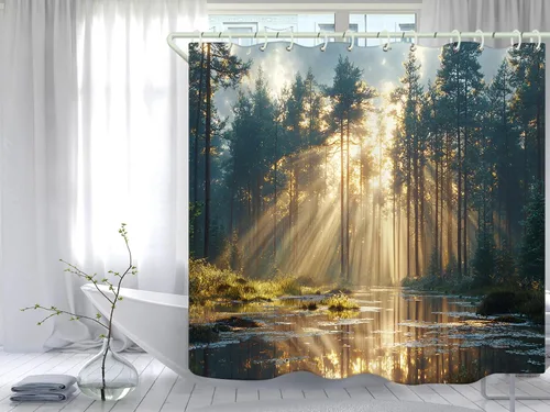Miniatura 19 de Juego de cortinas de ducha de lámina dorada de ágata amatista (con 12 ganchos blancos en C), cortina de baño de tela de geoda impermeable