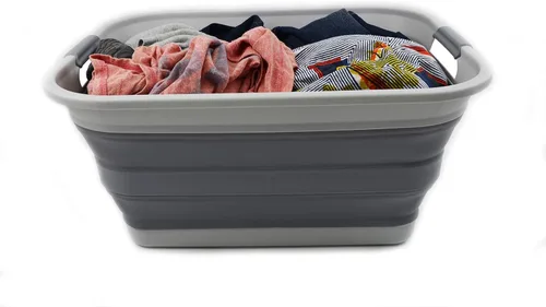 Miniatura 7 de SAMMART Cesta plegable de plástico para la ropa sucia de 42 litros, contenedor de almacenamiento plegable y organizador, tina de lavado portátil